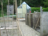 greenhouse and compost bins